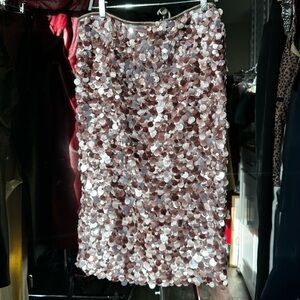ZARA Chocolate Brown Sequined Midi Skirt party Skirt~msrp $90 SIZE-M